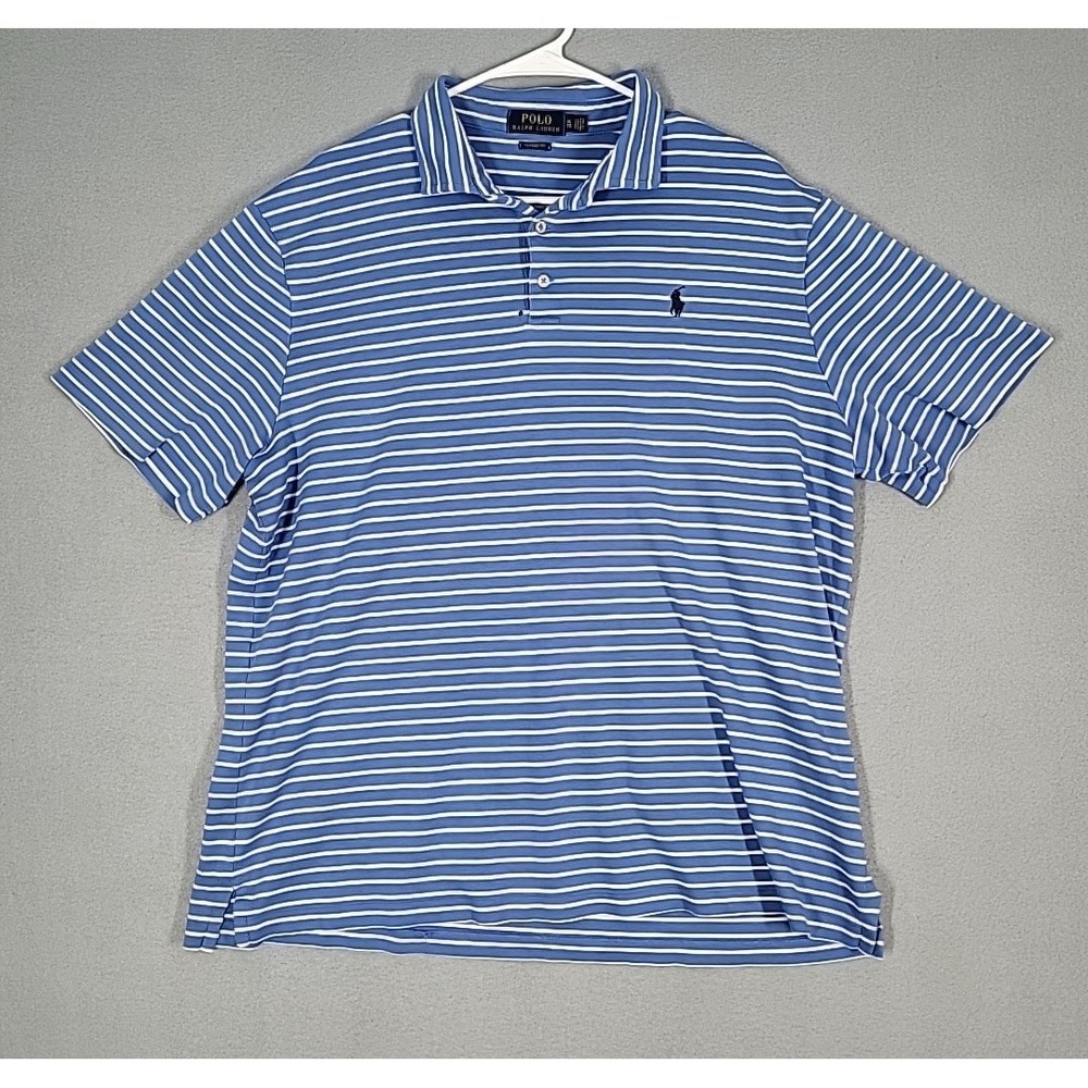 Polo Ralph Lauren Polo Shirt Men's‎ XL Blue Cotton Striped Classic Fit Casual